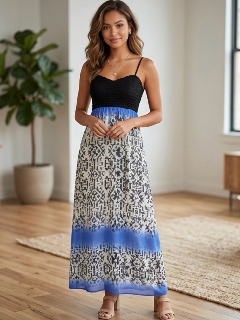Trixxi Bohemian Ombre Maxi Dress M Crochet Festival Summer Garden Party Resort